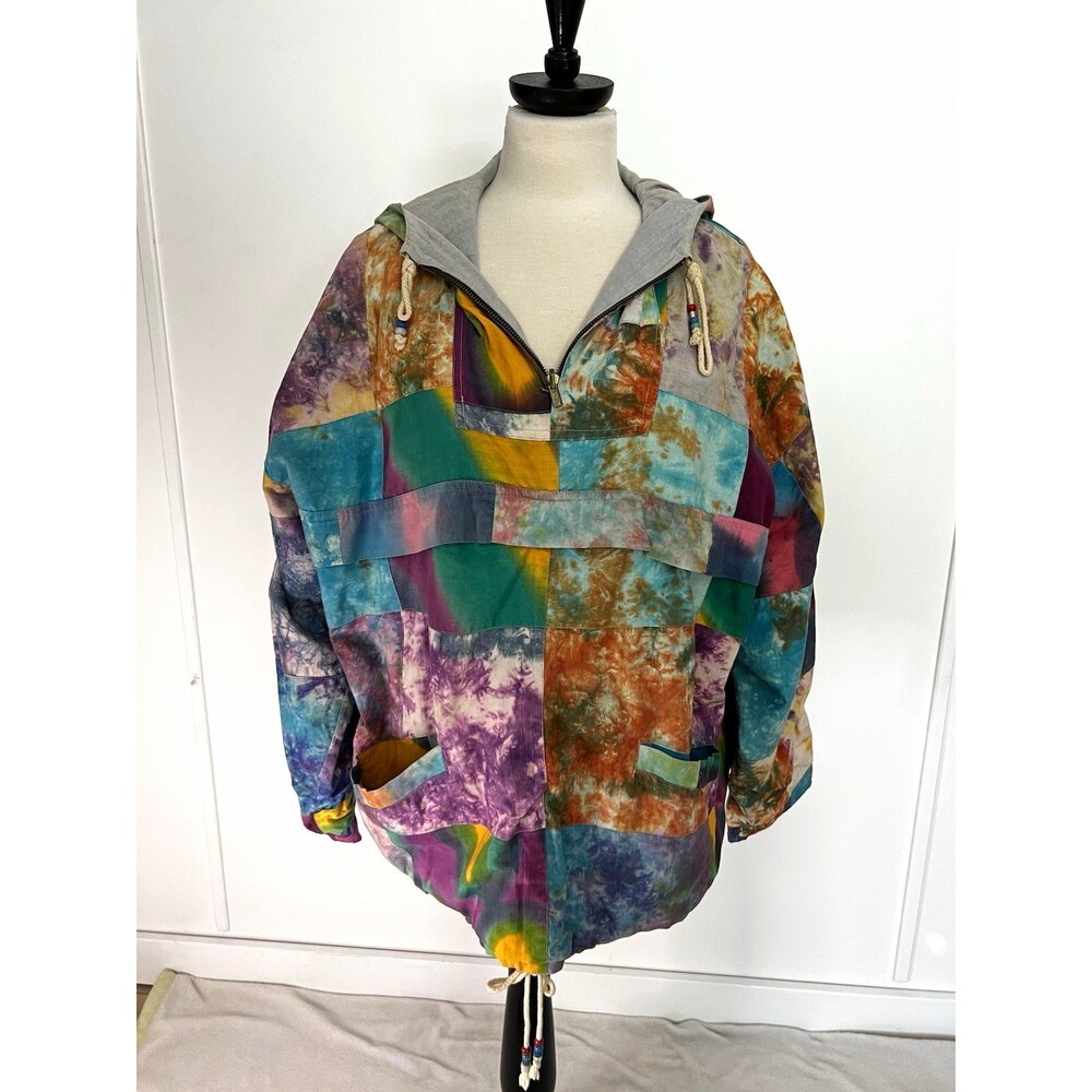 JouJou Patchwork Multicolor Hoodie 1/4 Zip Hood Pockets One Size